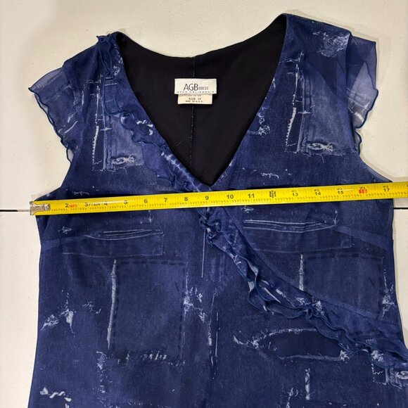 💙 AGB Asymmetrical Boho Blue V-Neck Shear Ruffle Dress Size 12 - Picture 12 of 15